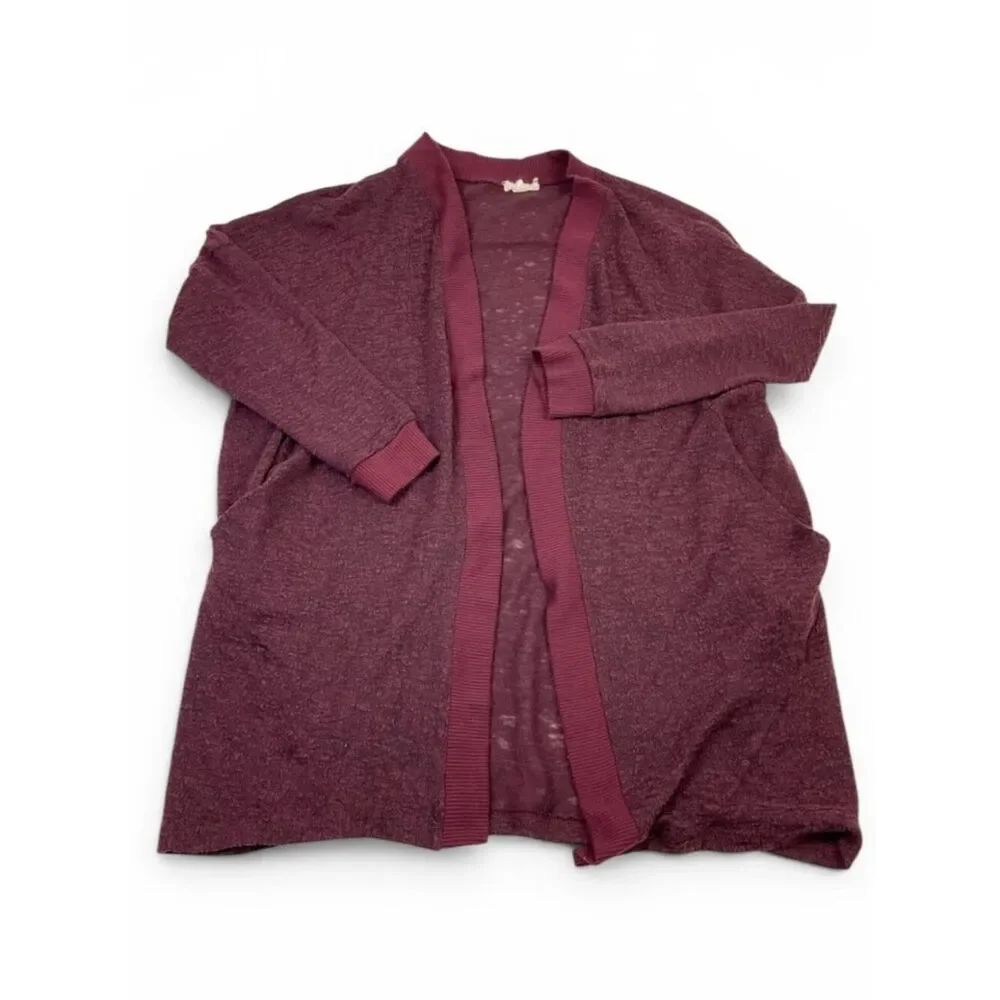 Silence + Noise UO Open Front Cardigan Burgundy Oversized Layering Sweater S